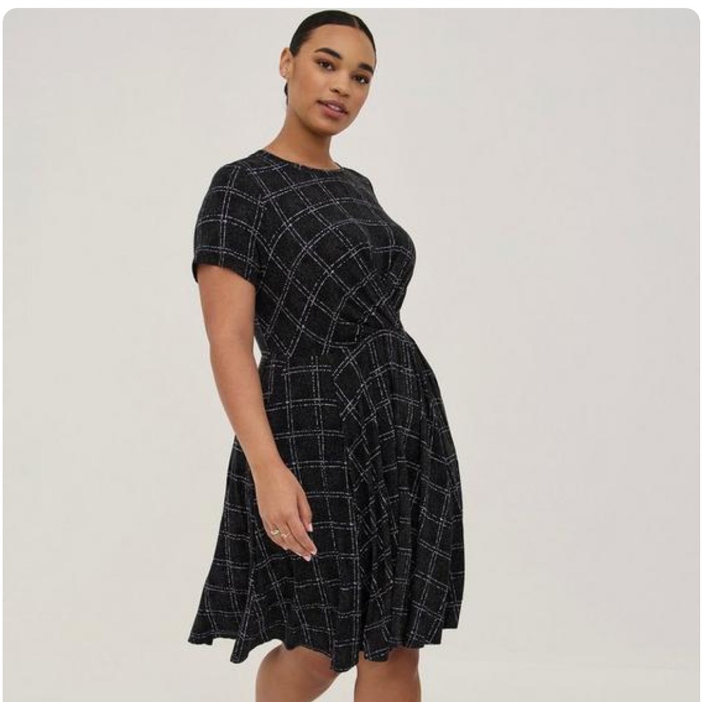 Black Windowpane Fit & Flare Dress